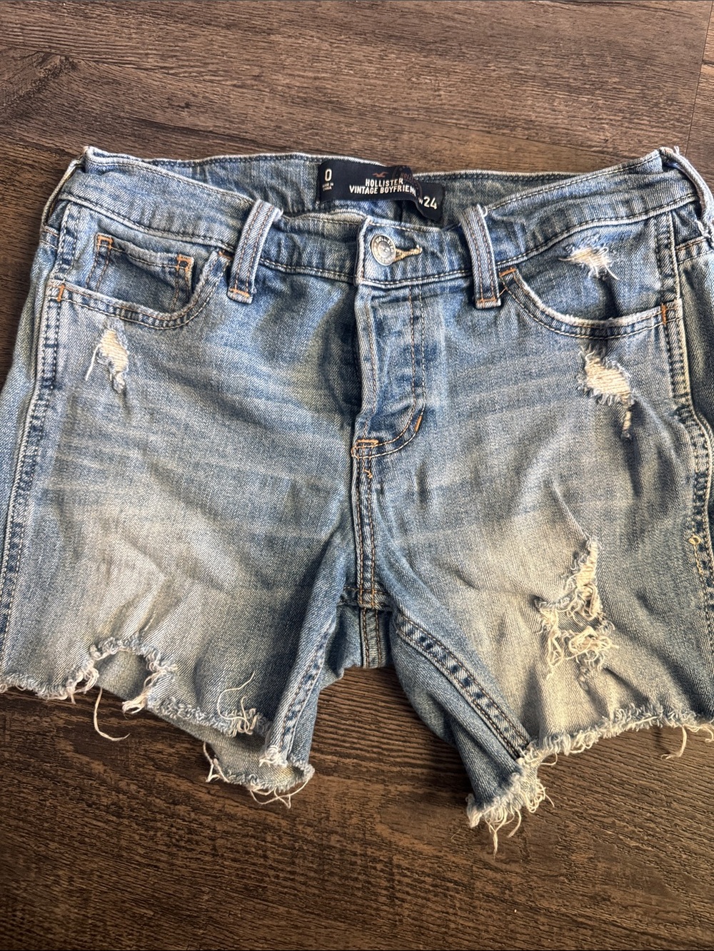 Hollister Faded Blue Distressed Denim Shorts